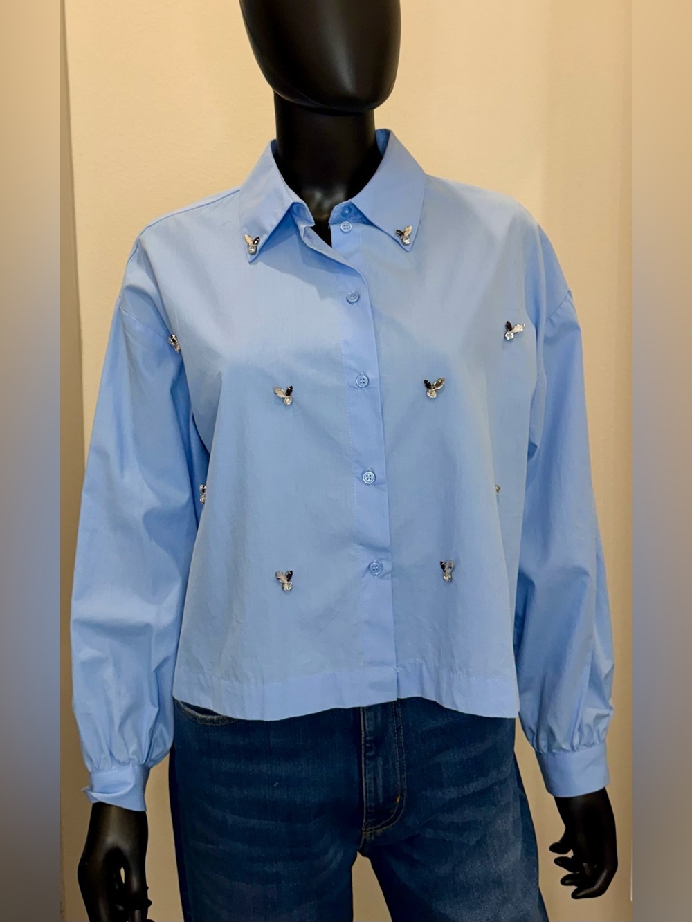 ZARA Jeweled Poplin Shirt size L